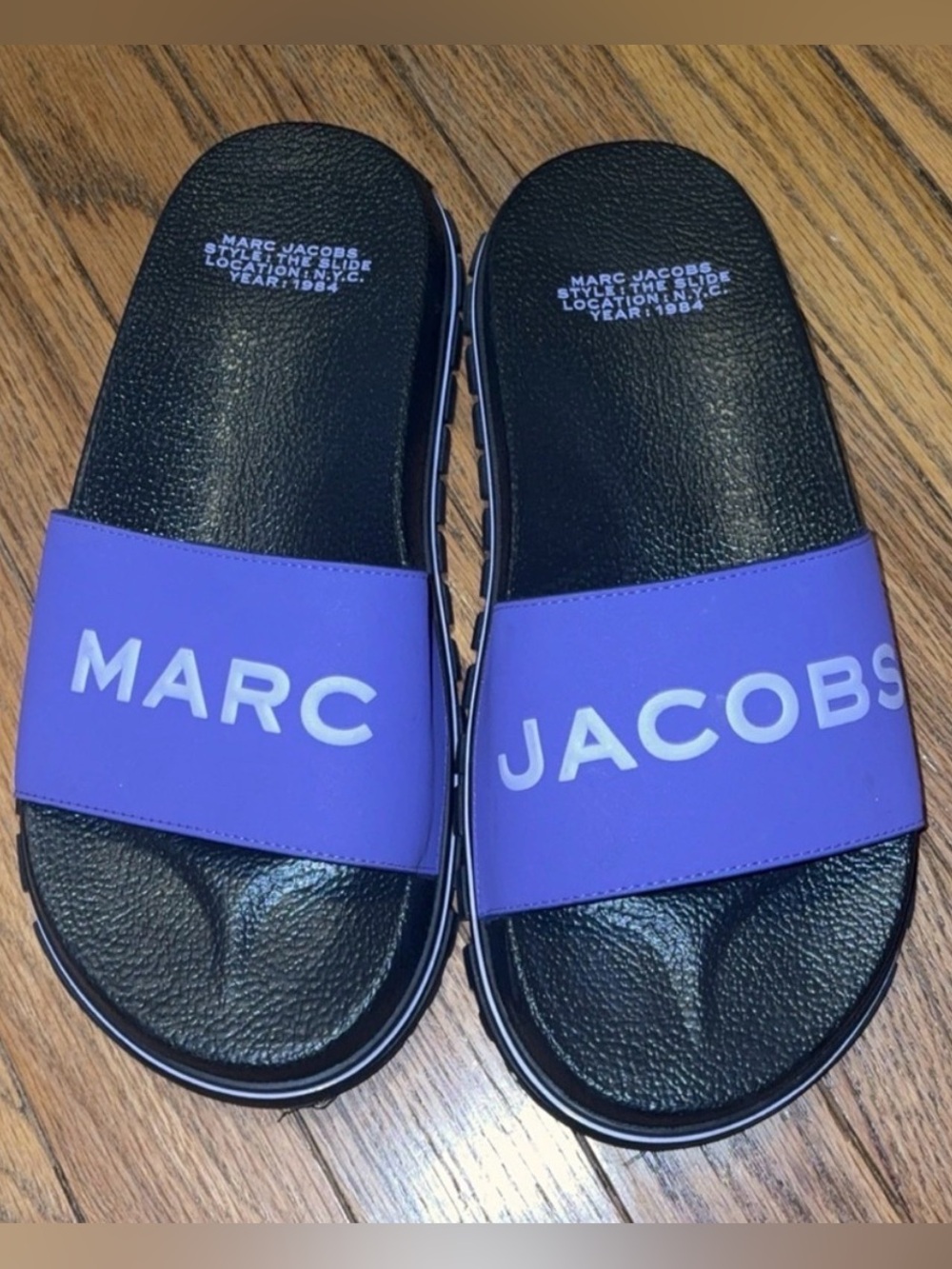 Marc Jacobs Purple and Black Slide Sandals